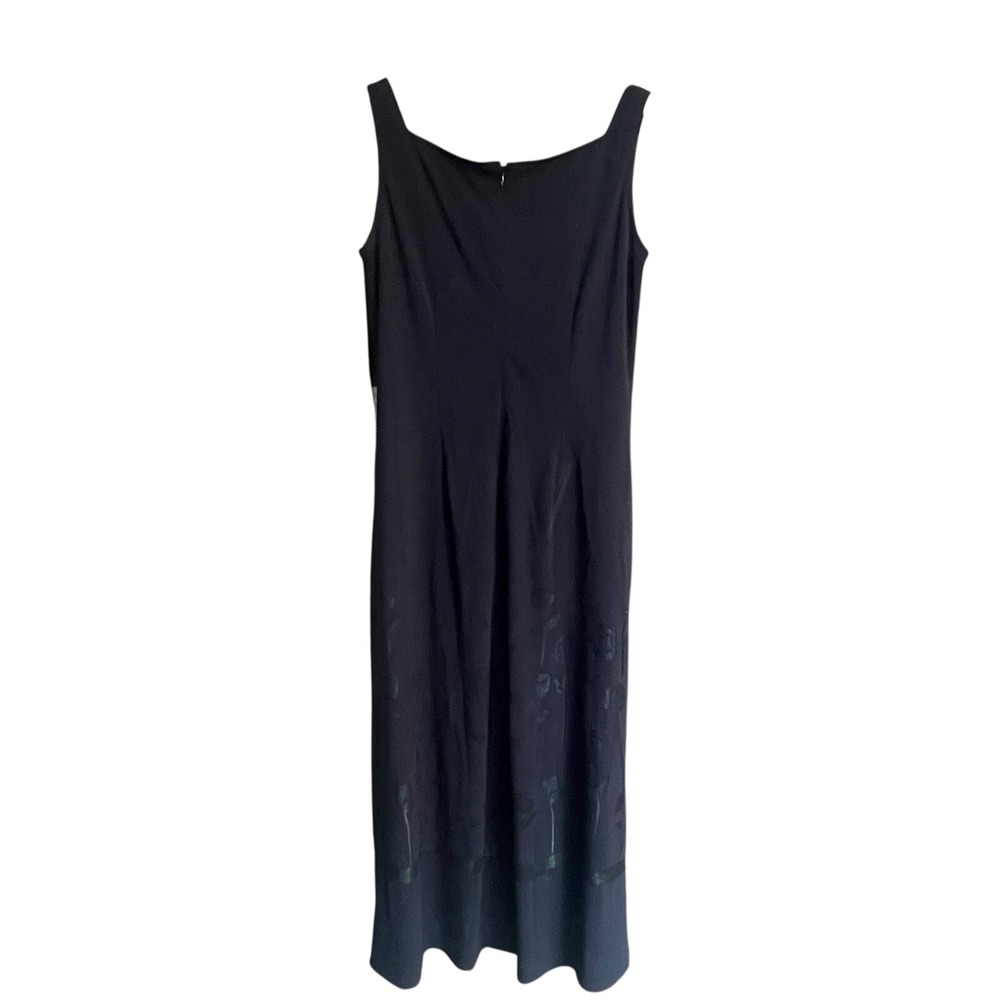 Rimini by Shaw Sleeveless Maxi Dress 10 Black Floral Border 90s Goth‎ Whimsygoth